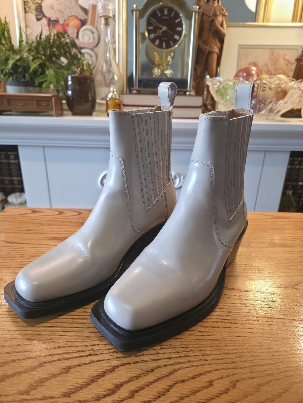 ALOHAS Denver Stone Grey Leather Square Toe Western Chelsea Ankle Boots Size 36